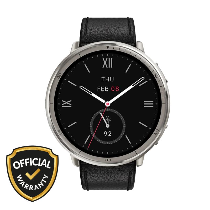 Amazfit Active 2 Round BT Calling Smart Watch (Premium Version)-Black Leather