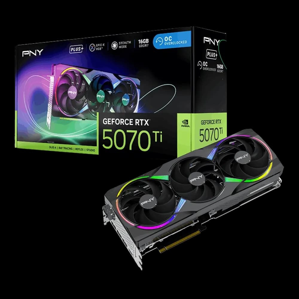 PNY GeForce RTX 5070 Ti EPIC-X RGB Overclocked Triple Fan Plus 16GB GDDR7 Graphics Card