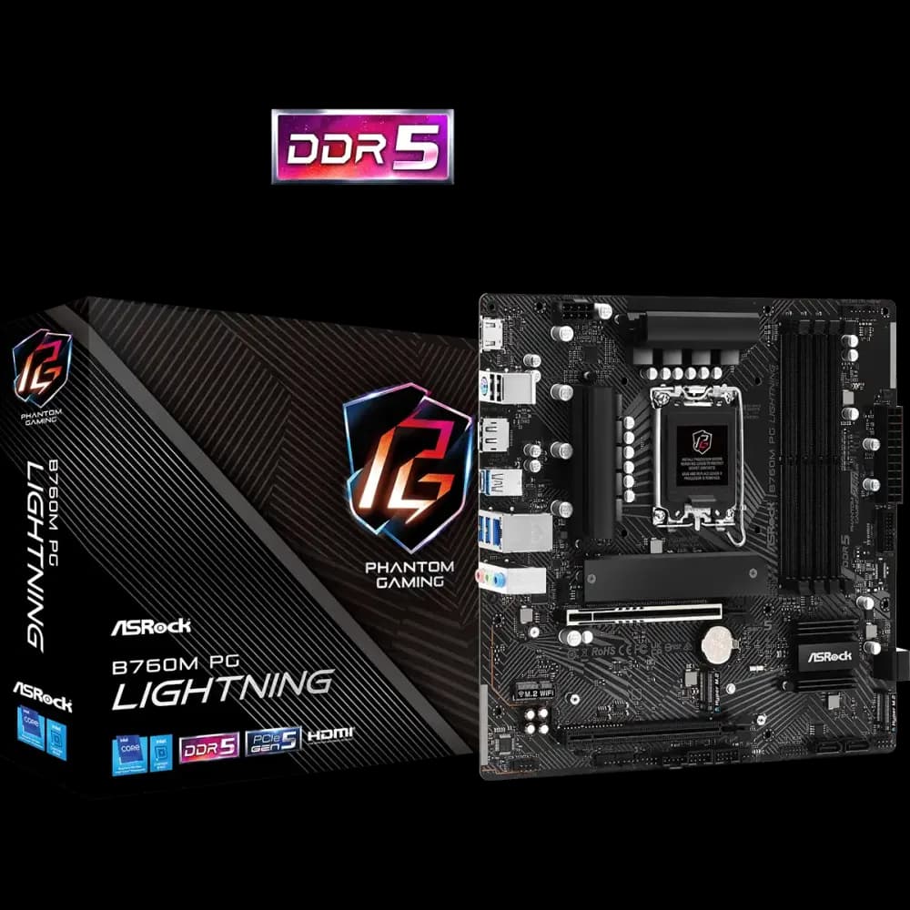 ASRock B760M PG Lightning DDR5 14th, 13th and 12th Gen Micro ATX Motherboard